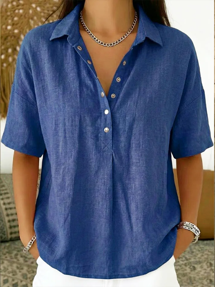 Van Delft Mode® | Blouse met kraag en knoopdetail (TIJDELIJK 1+1 GRATIS!)