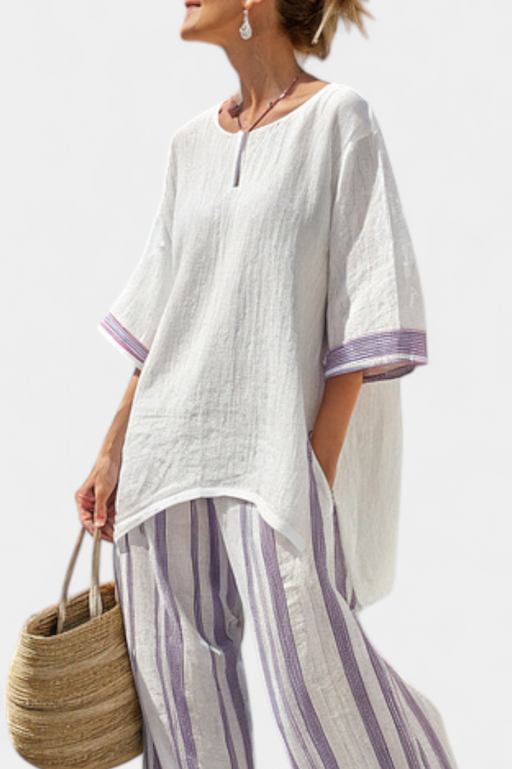 Claire | Lila streep linnen set